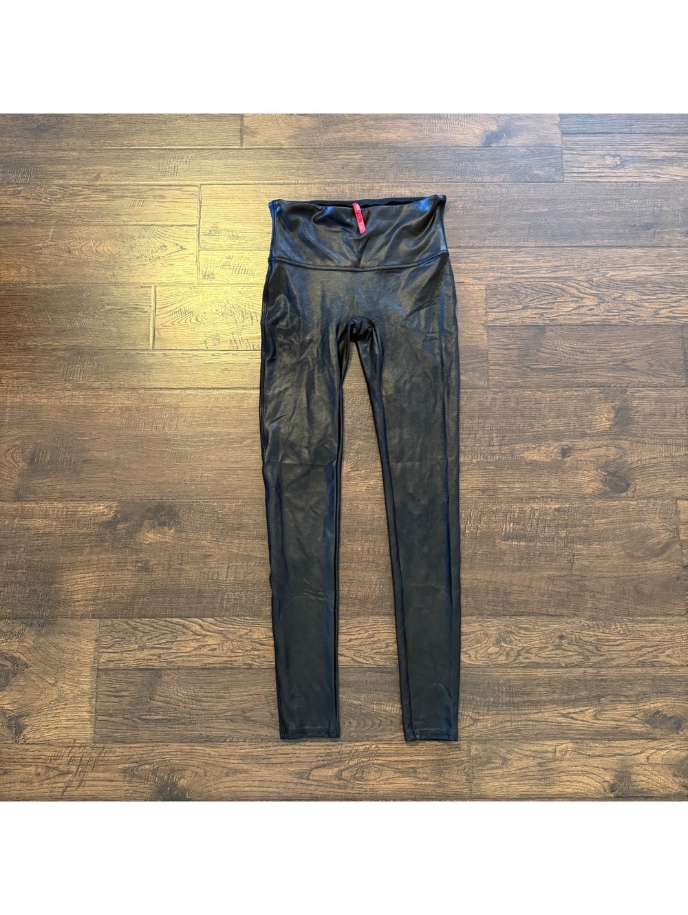 • SPANX Faux Leather Leggings Womens Medium M Black Shiny Elastic High Rise Slim